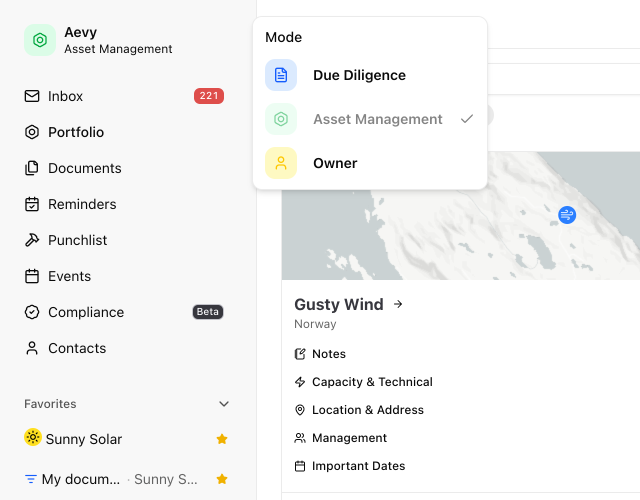 The mode menu
