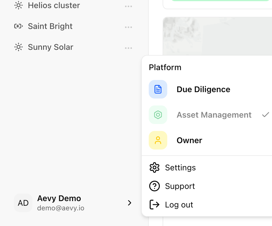 The account menu