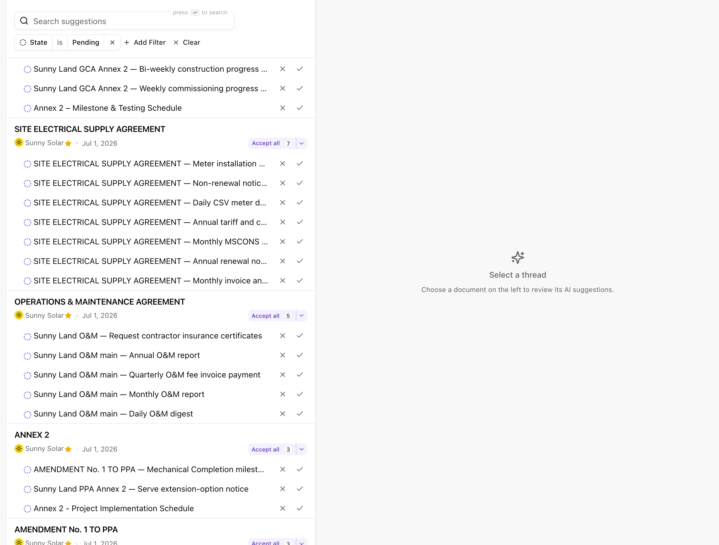 The Suggestions screen